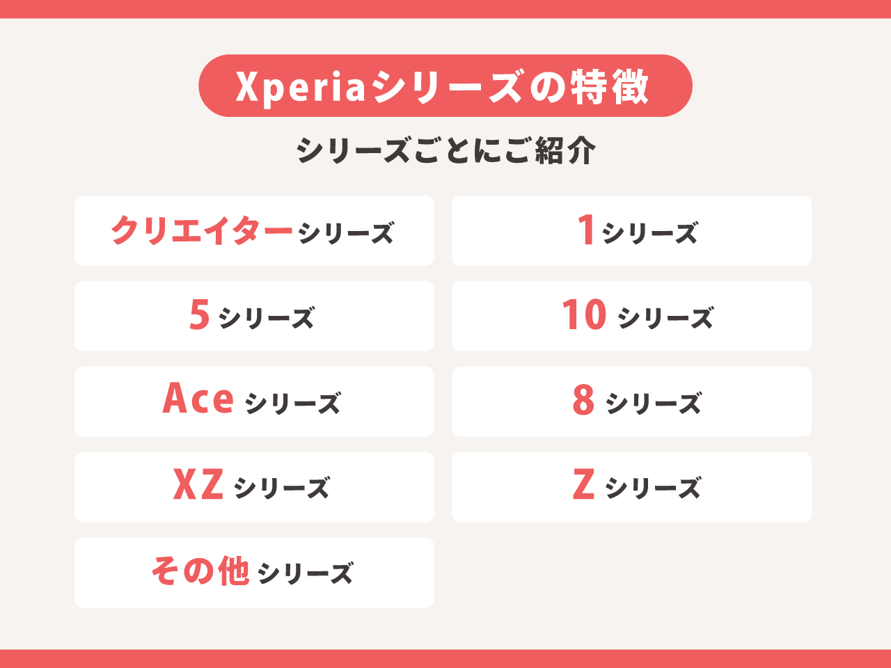 Xperiaシリーズは全9種類！