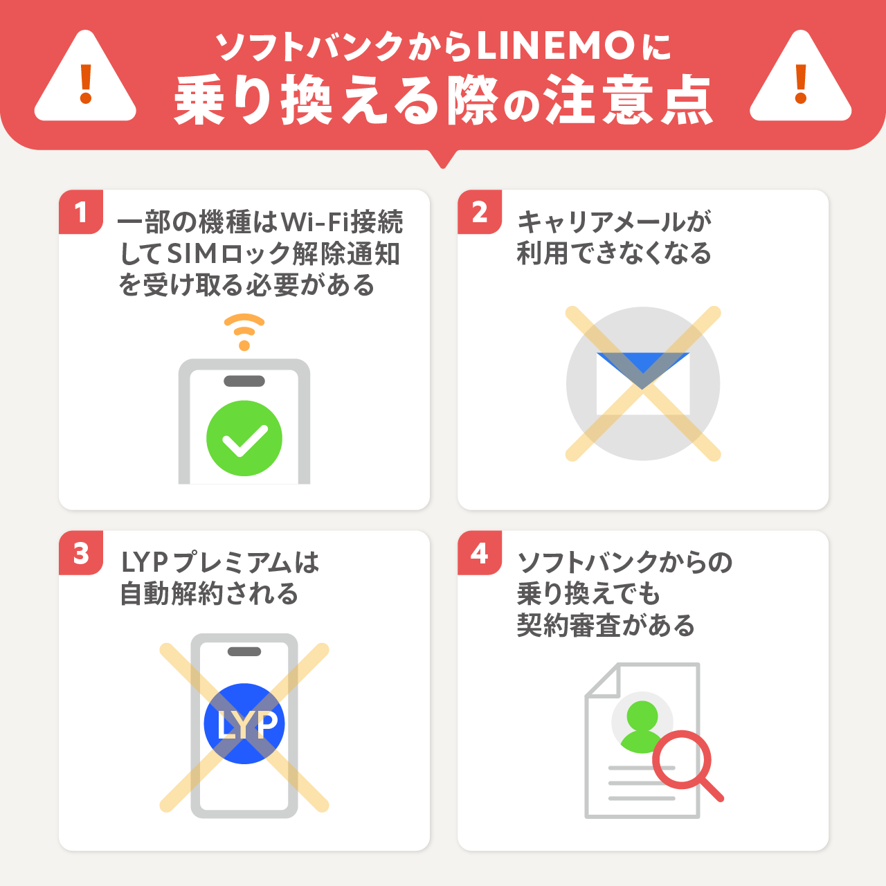 ソフトバンクからLINEMOに乗り換える際の注意点