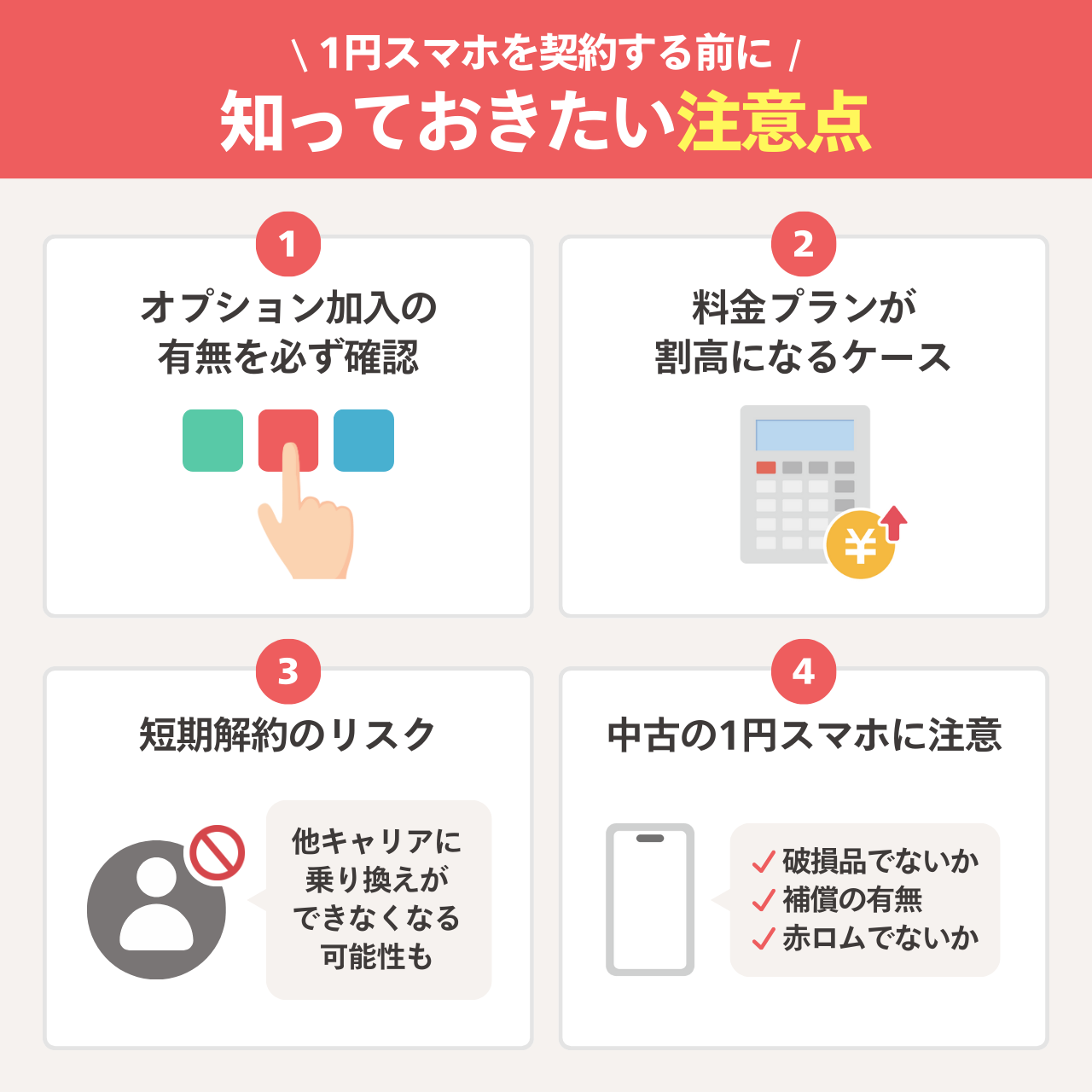 1円スマホを契約する前に知っておきたい注意点