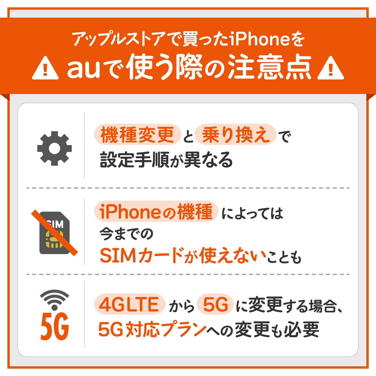 アップルストアで買ったiPhoneをauで使う際の注意点