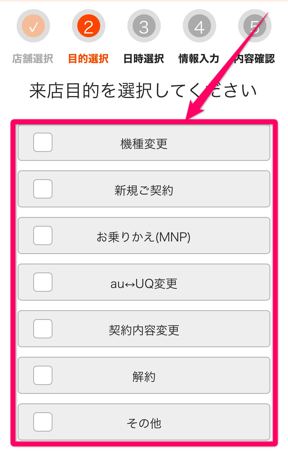 auの来店予約方法